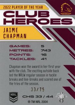 2023 NRL Traders Titanium - Club Heroes Silver #CHS33 Jaime Chapman Back